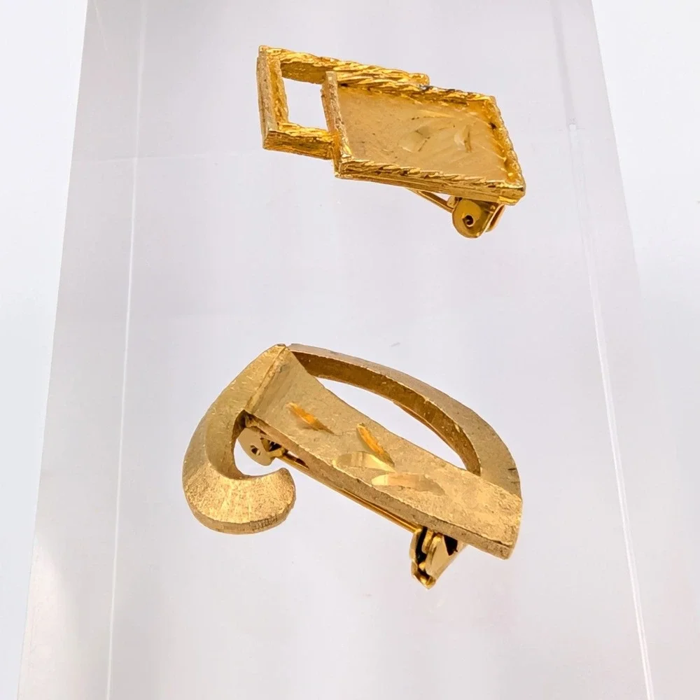 Vintage Mamselle Brooch Set of 2 Gold Tone MCM Abstract and Geometric Textured
